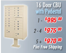 $20.00+ off each Cluster Box Unit when you order two or more cluster mailboxes with pedestal. Receive FREE SHIPPING on Cluster Box Units with Pedestals when you order 5 or more.